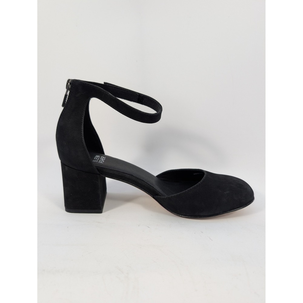 Eileen Fisher Black Leather Ankle Strap Block Heel Pumps Size 7 Vero Cuoio
